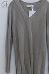 SWAYING 24 Autumn and Winter Vertical Striped V-Neck Structure Dress SW-SW24AW2L14-HUILV Gray Green